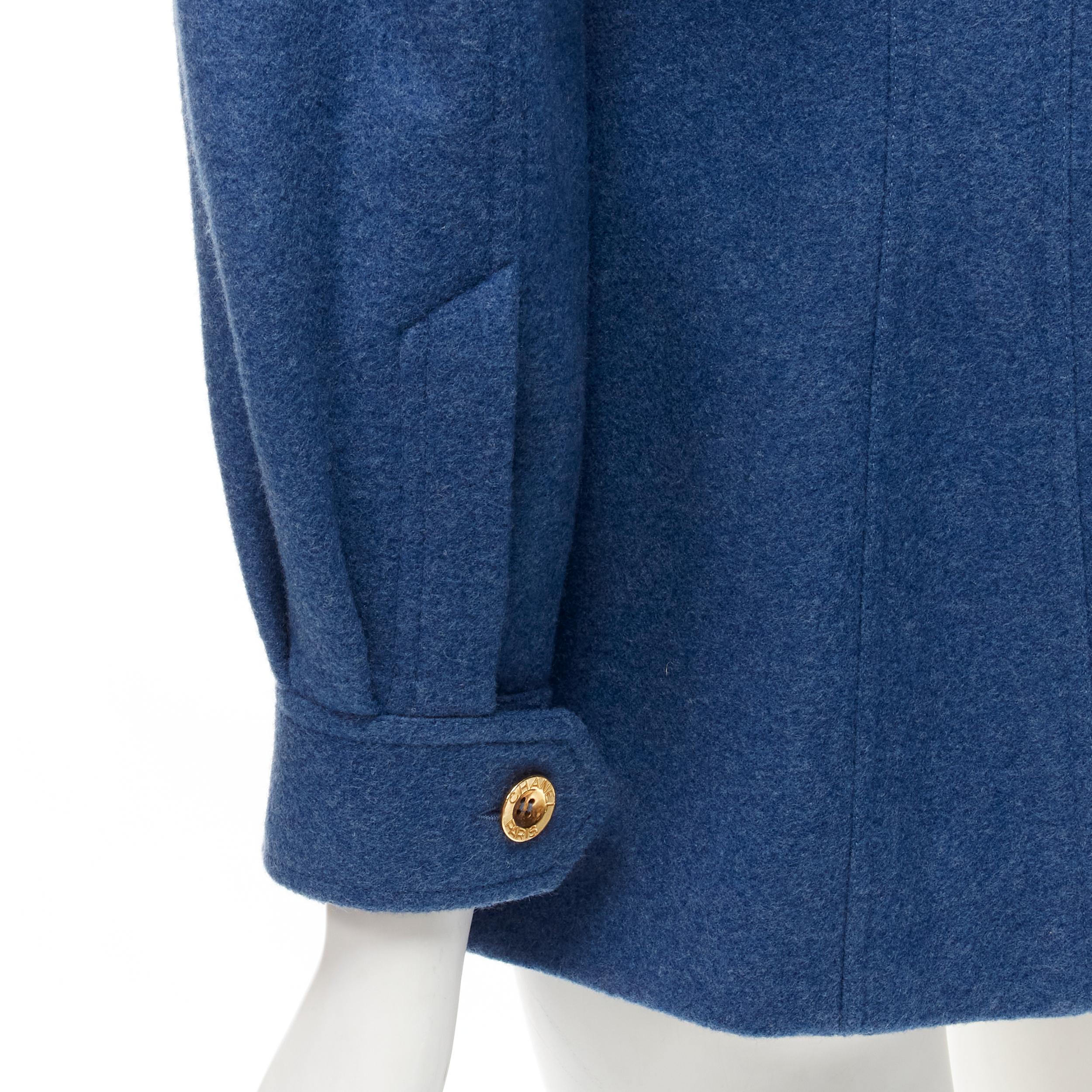 Runway CHANEL Collection 26 1991 Vintage blue wool flared military jacket FR36 S 5
