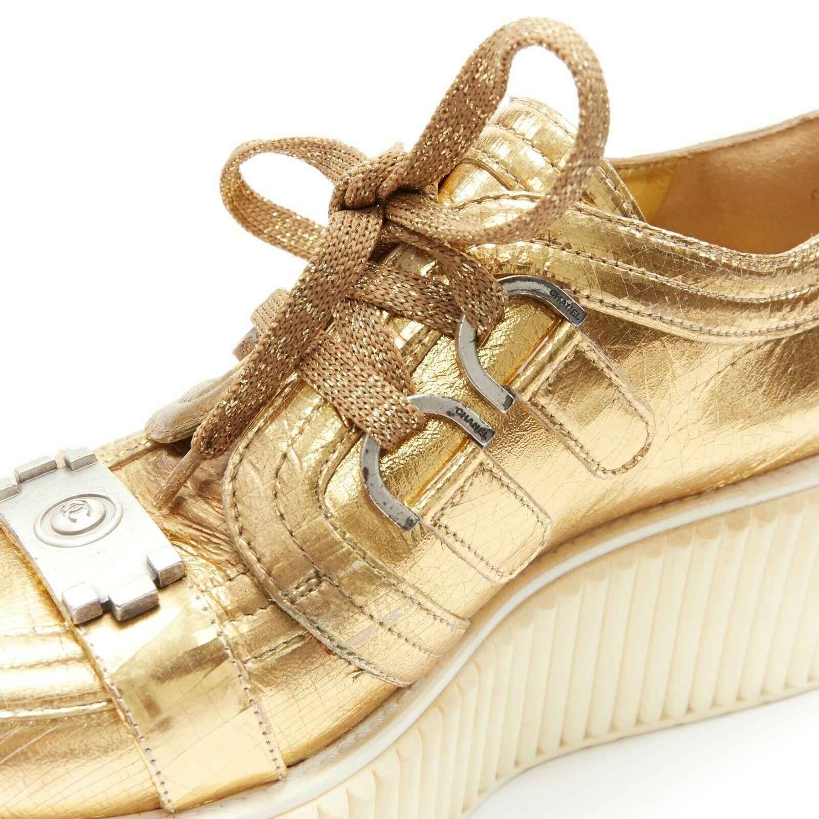 runway CHANEL metallic gold foil leather strapped toe platform creeper EU36 3