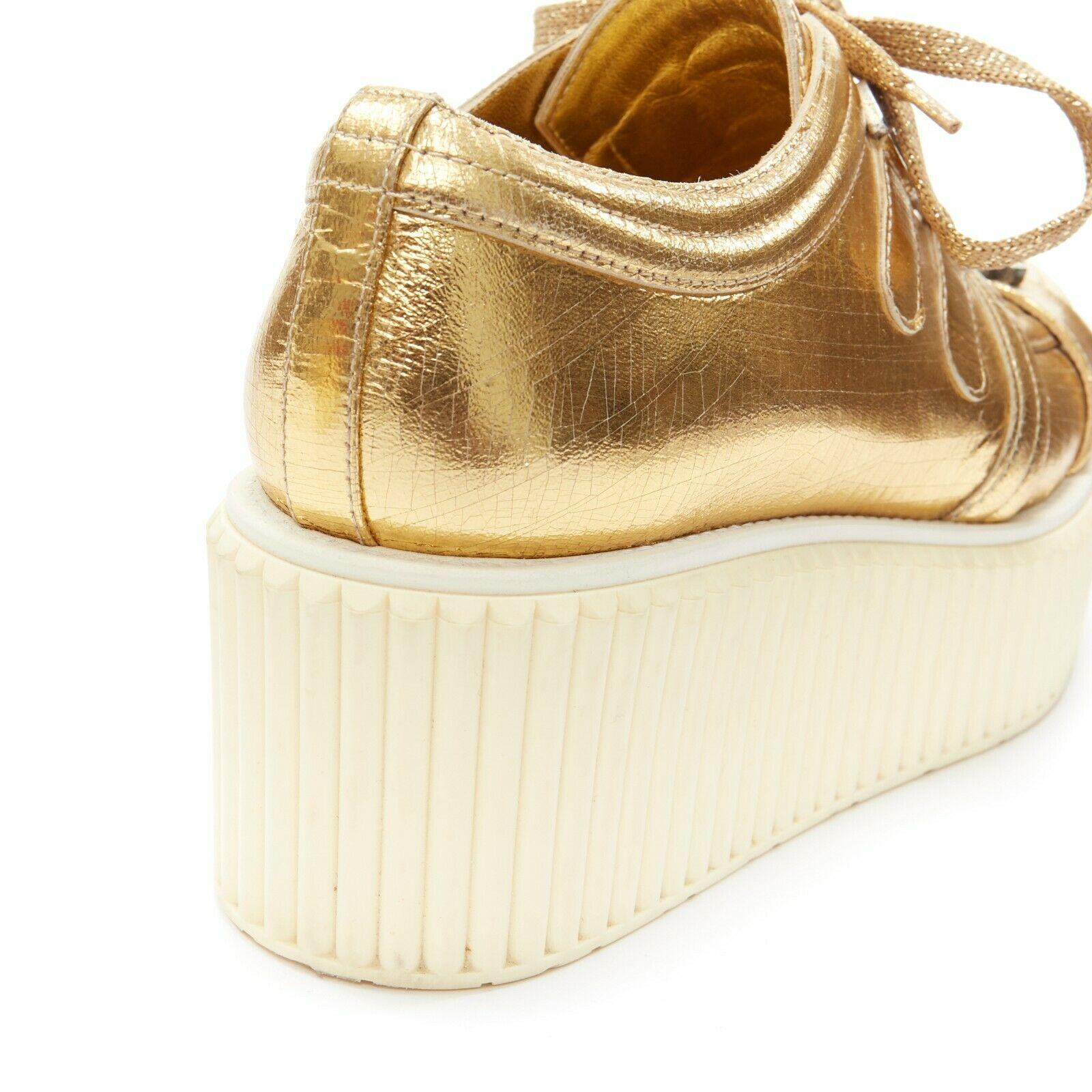 runway CHANEL metallic gold foil leather strapped toe platform creeper EU36 2