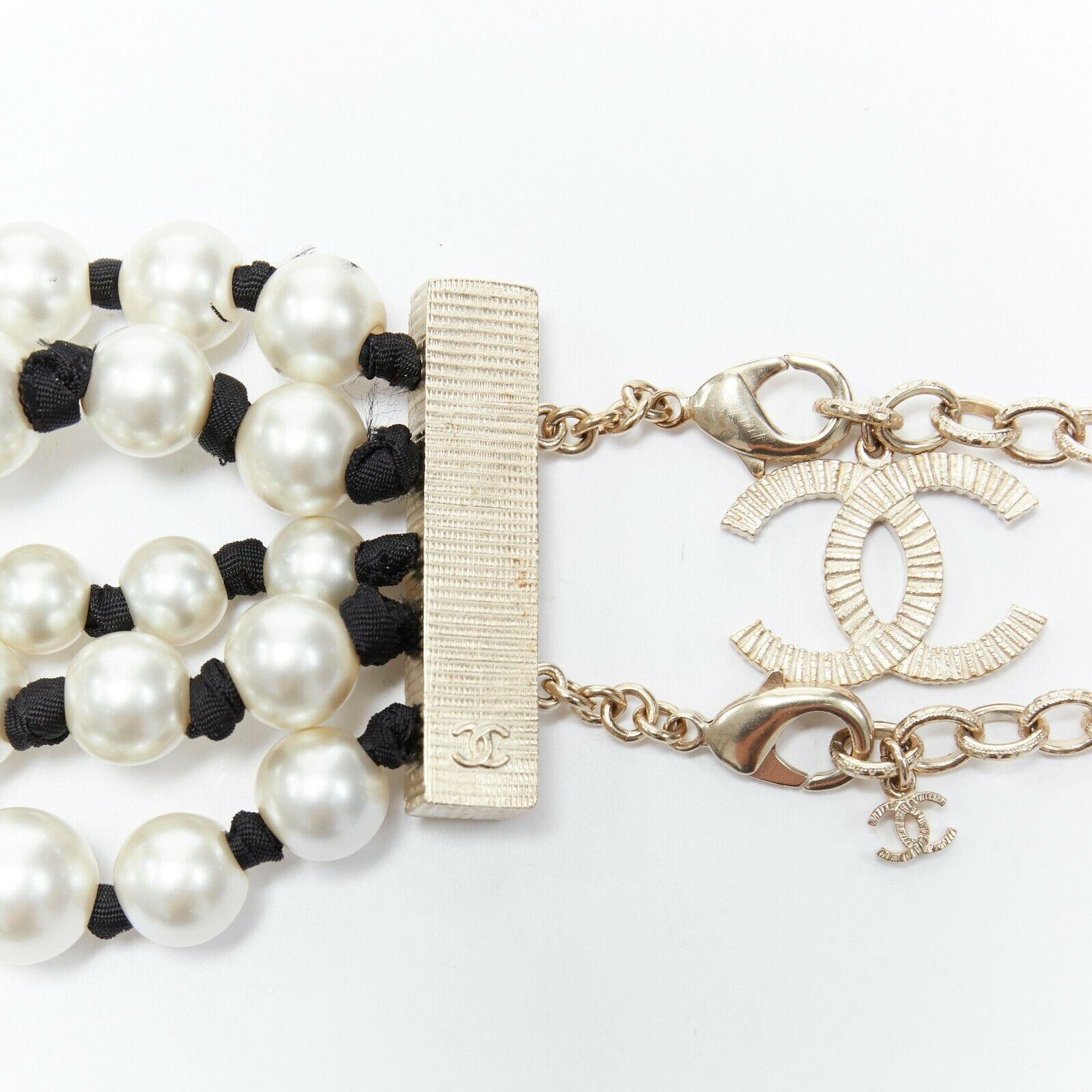 runway CHANEL oversized pearl black ribbon multi-strand statement necklace rare 3