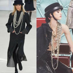 runway CHANEL oversized pearl black ribbon multi-strand statement necklace rare