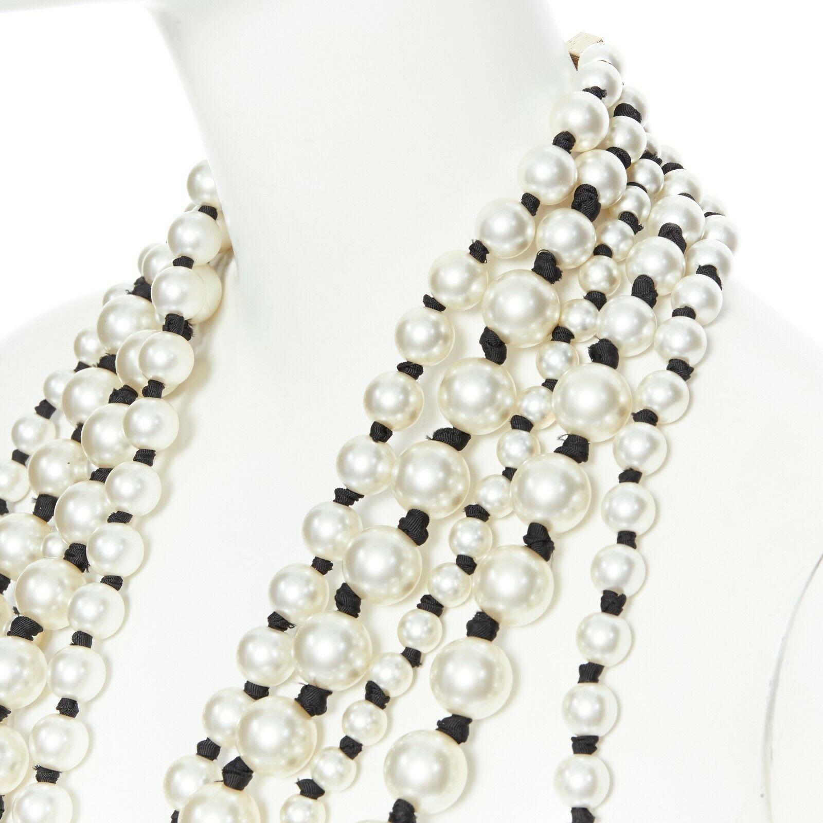 runway CHANEL oversized pearl black ribbon multi-strand statement necklace rare In Excellent Condition In Hong Kong, NT
