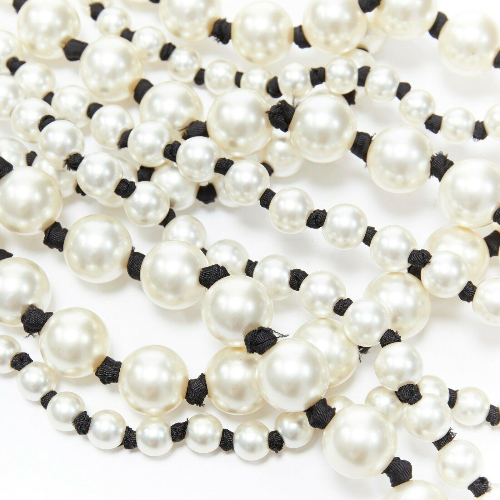 Women's runway CHANEL oversized pearl black ribbon multi-strand statement necklace rare