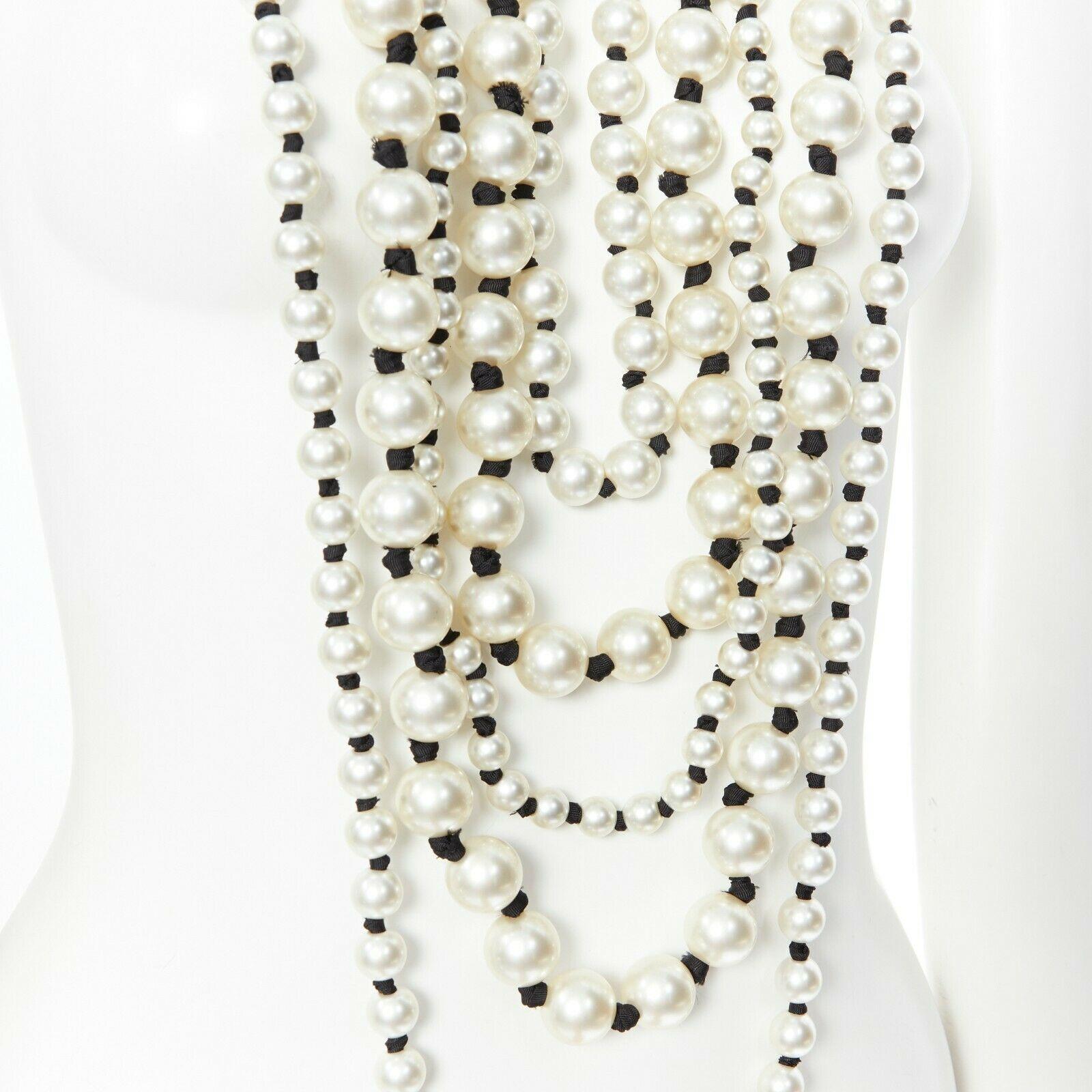 runway CHANEL oversized pearl black ribbon multi-strand statement necklace rare 1