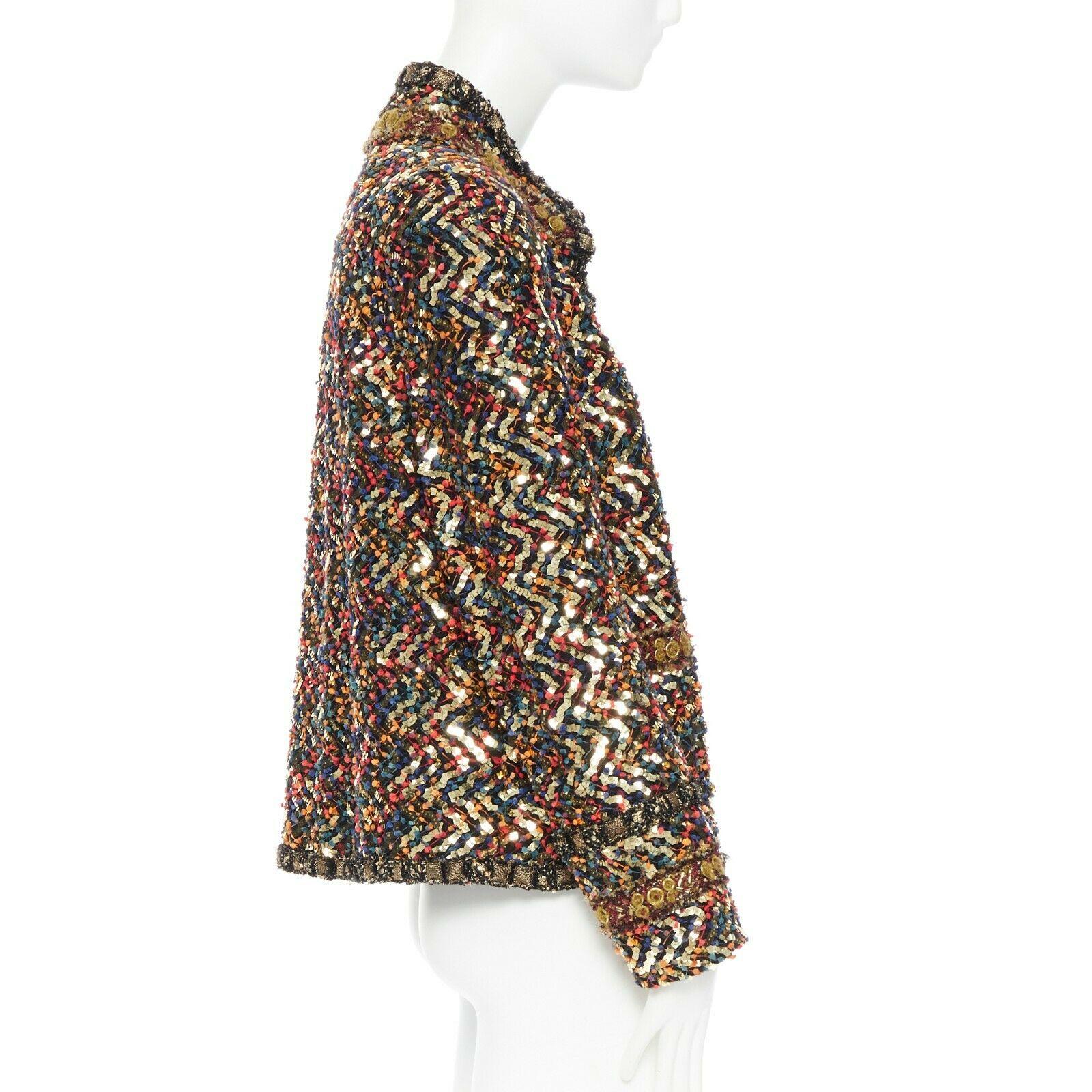 runway CHANEL Paris-Byzance multicolour gold sequin pom trim jacket FR44 In Excellent Condition In Hong Kong, NT