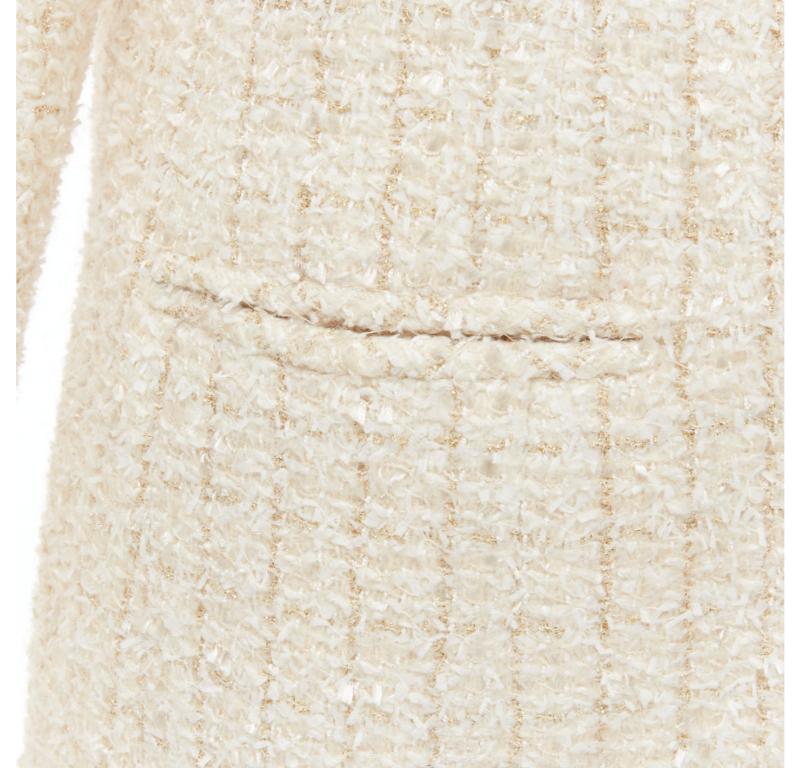 Runway CHANEL Paris Cosmopolite gold ecru Fantasy tweed split shoulder jacket 46 9