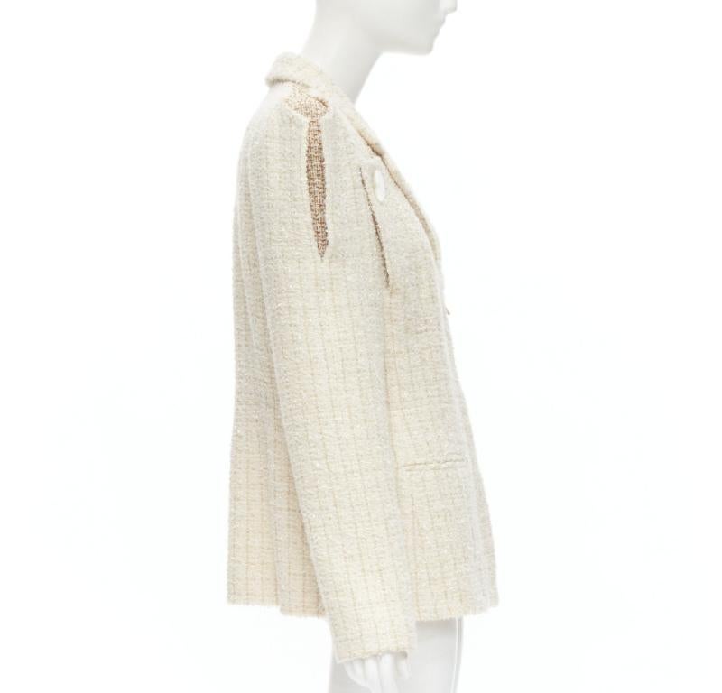 Women's Runway CHANEL Paris Cosmopolite gold ecru Fantasy tweed split shoulder jacket 46