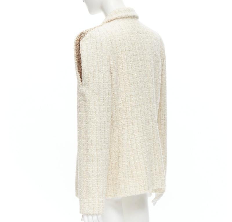 Runway CHANEL Paris Cosmopolite gold ecru Fantasy tweed split shoulder jacket 46 2