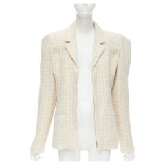 Runway CHANEL Paris Cosmopolite gold ecru Fantasy tweed split shoulder jacket 46
