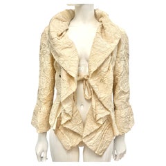 Runway Chanel Spring 2006 Ivory Crinkled Silk & Bouclé Jacket by Karl Lagerfeld