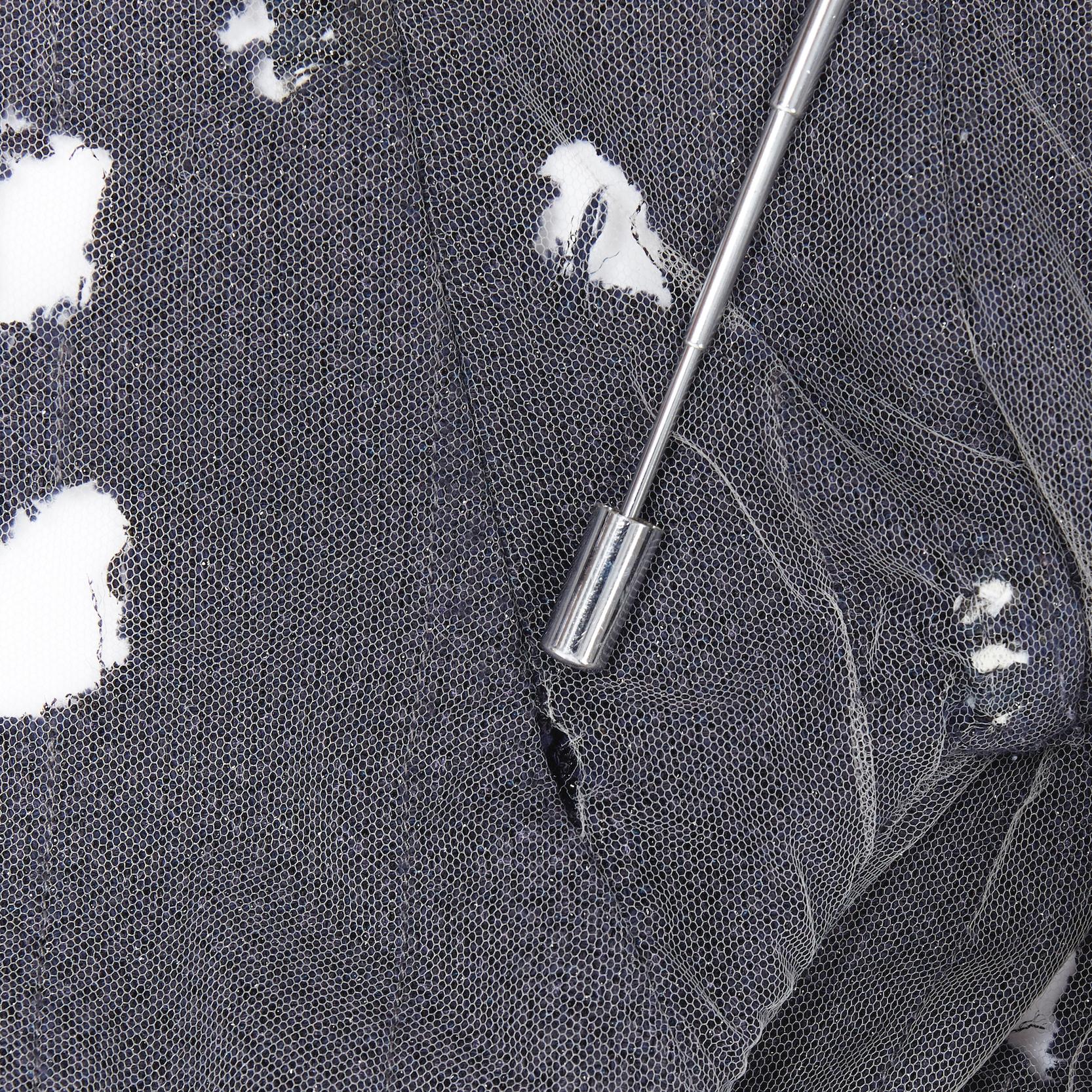 runway CHANEL SS11 navy blue tweed distressed holey tweed punk crop jacket FR38 6
