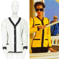 runway CHANEL SS91 white sequin black grosgrain trim scuba zipper jacket FR44