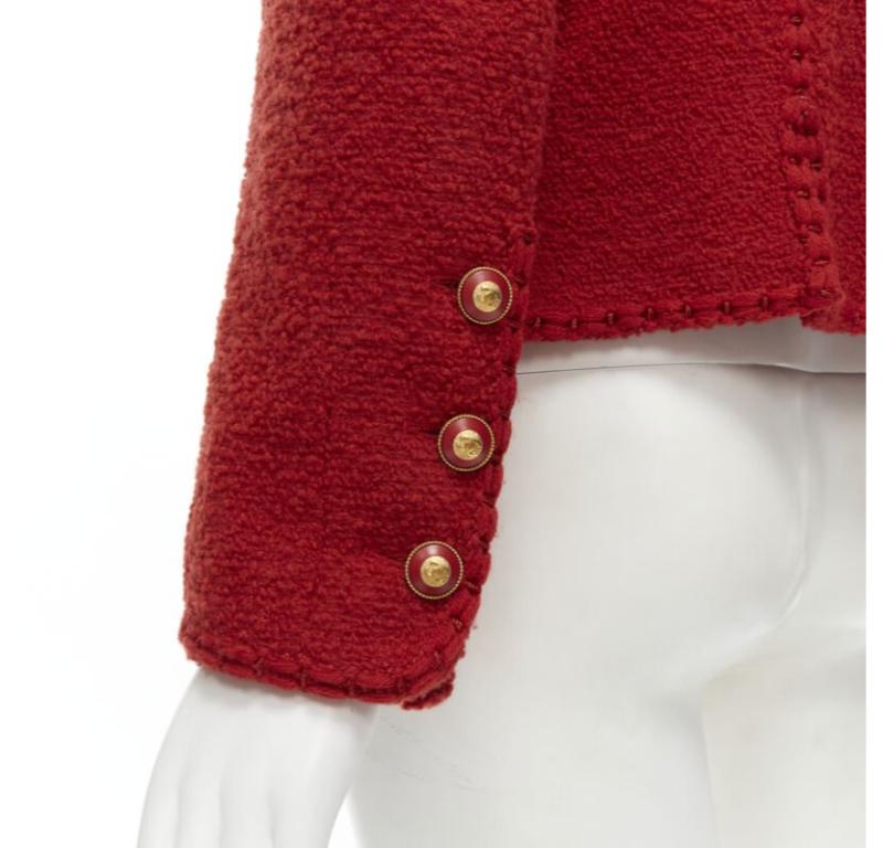 Laufsteg CHANEL Vintage 93A Rotes Korsett aus Boucle-Tweed  Jacke FR44 im Angebot 6