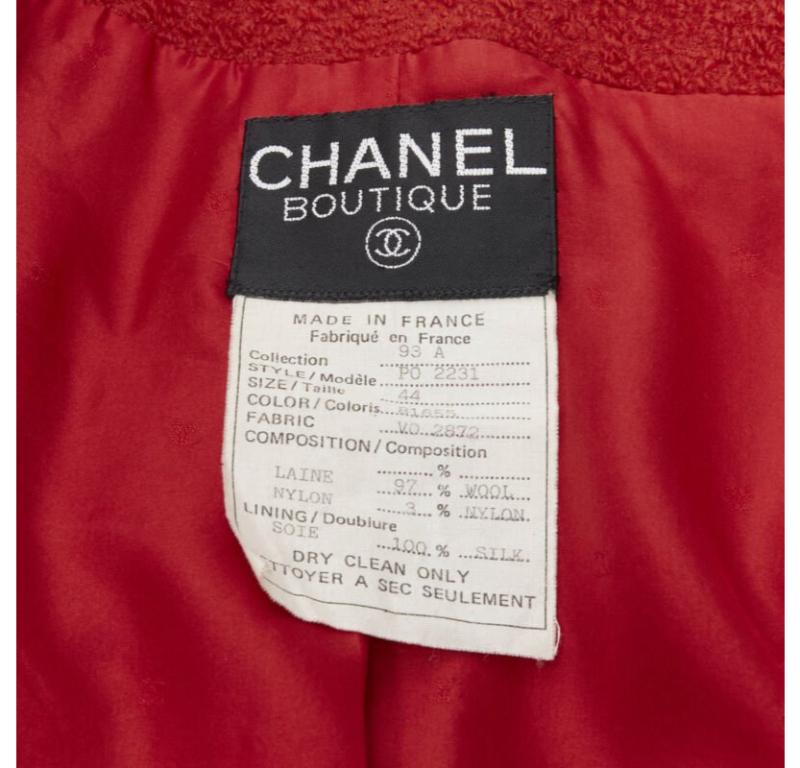 Laufsteg CHANEL Vintage 93A Rotes Korsett aus Boucle-Tweed  Jacke FR44 im Angebot 8