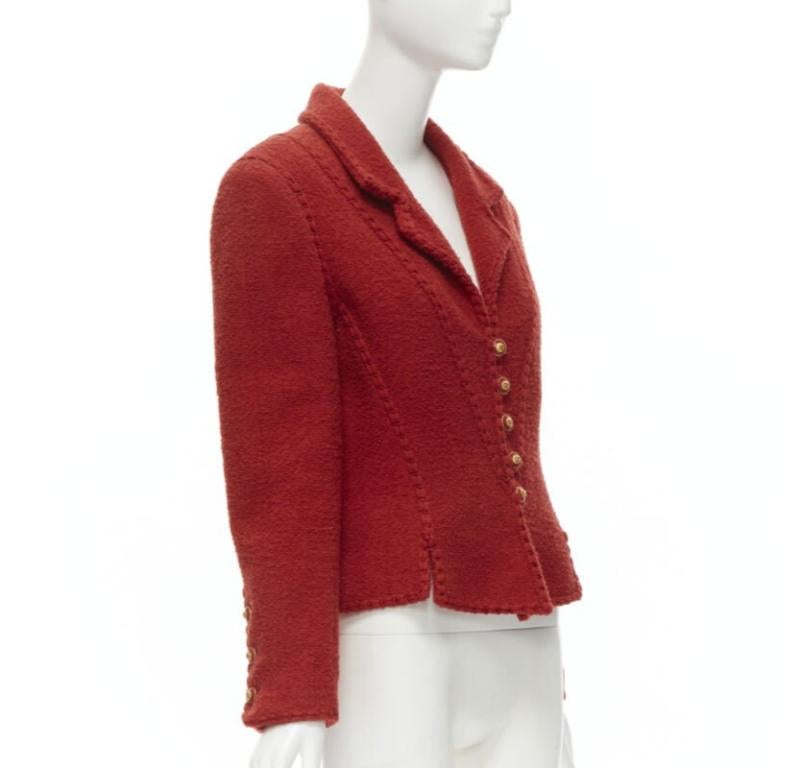 Laufsteg CHANEL Vintage 93A Rotes Korsett aus Boucle-Tweed  Jacke FR44 Damen im Angebot