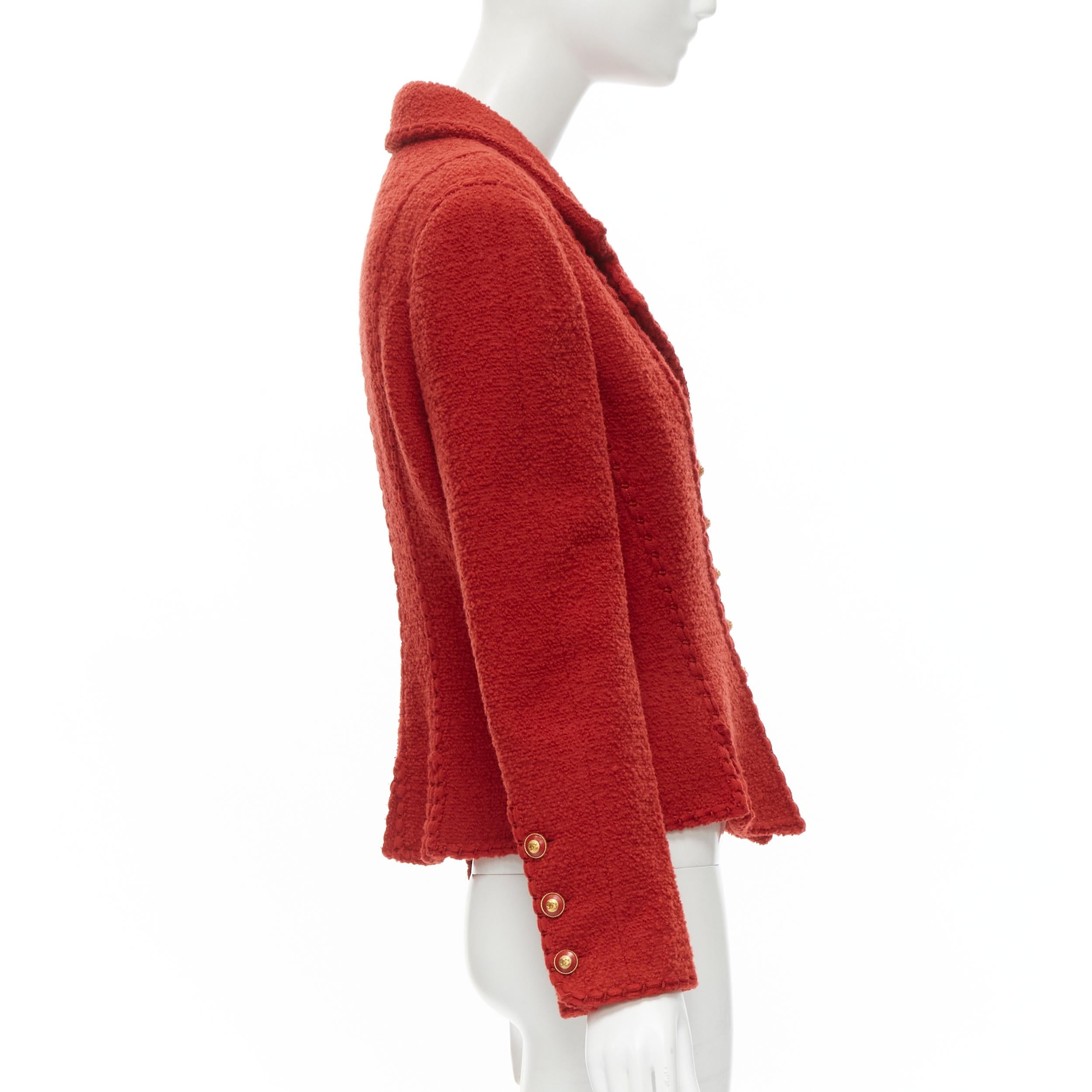 Runway CHANEL Vintage 93A red boucle tweed boned corset  jacket FR44 In Excellent Condition For Sale In Hong Kong, NT