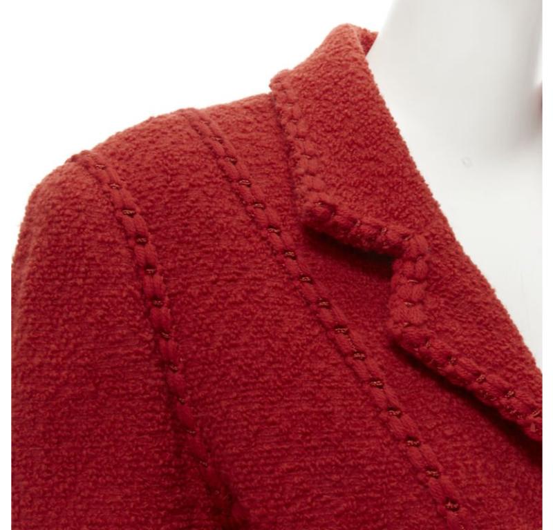 Laufsteg CHANEL Vintage 93A Rotes Korsett aus Boucle-Tweed  Jacke FR44 im Angebot 3