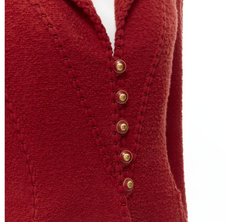 Laufsteg CHANEL Vintage 93A Rotes Korsett aus Boucle-Tweed  Jacke FR44 im Angebot 4