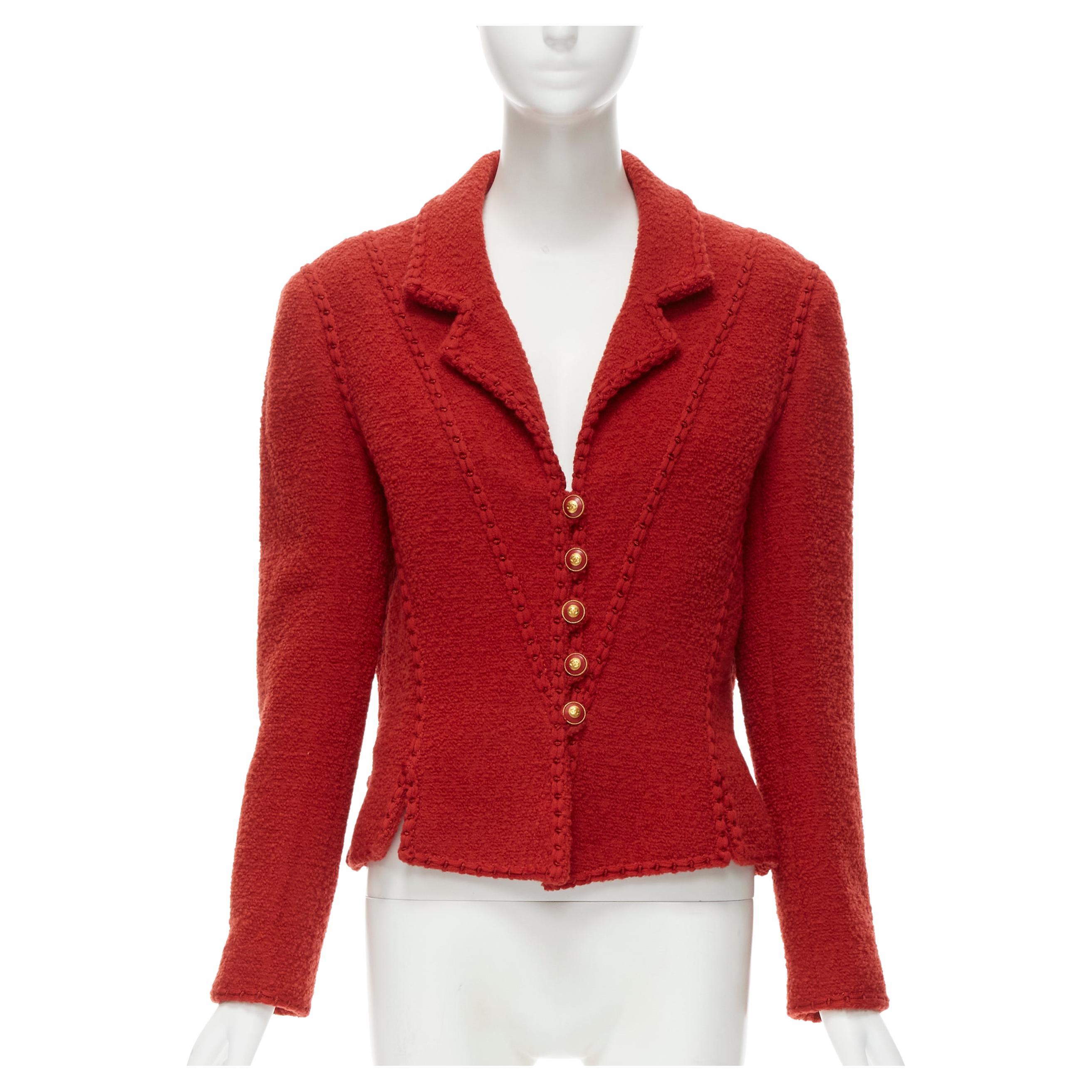 CHANEL CC Logo Vintage Tweed Boucle Fitted Jacket Red Gold