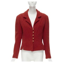 Laufsteg CHANEL Vintage 93A Rotes Korsett aus Boucle-Tweed  Jacke FR44