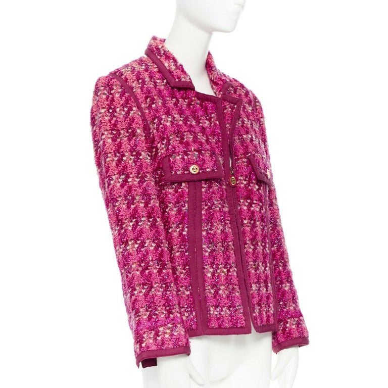 runway CHANEL Vintage pink magenta fuchsia texture wool blend tweed zip ...