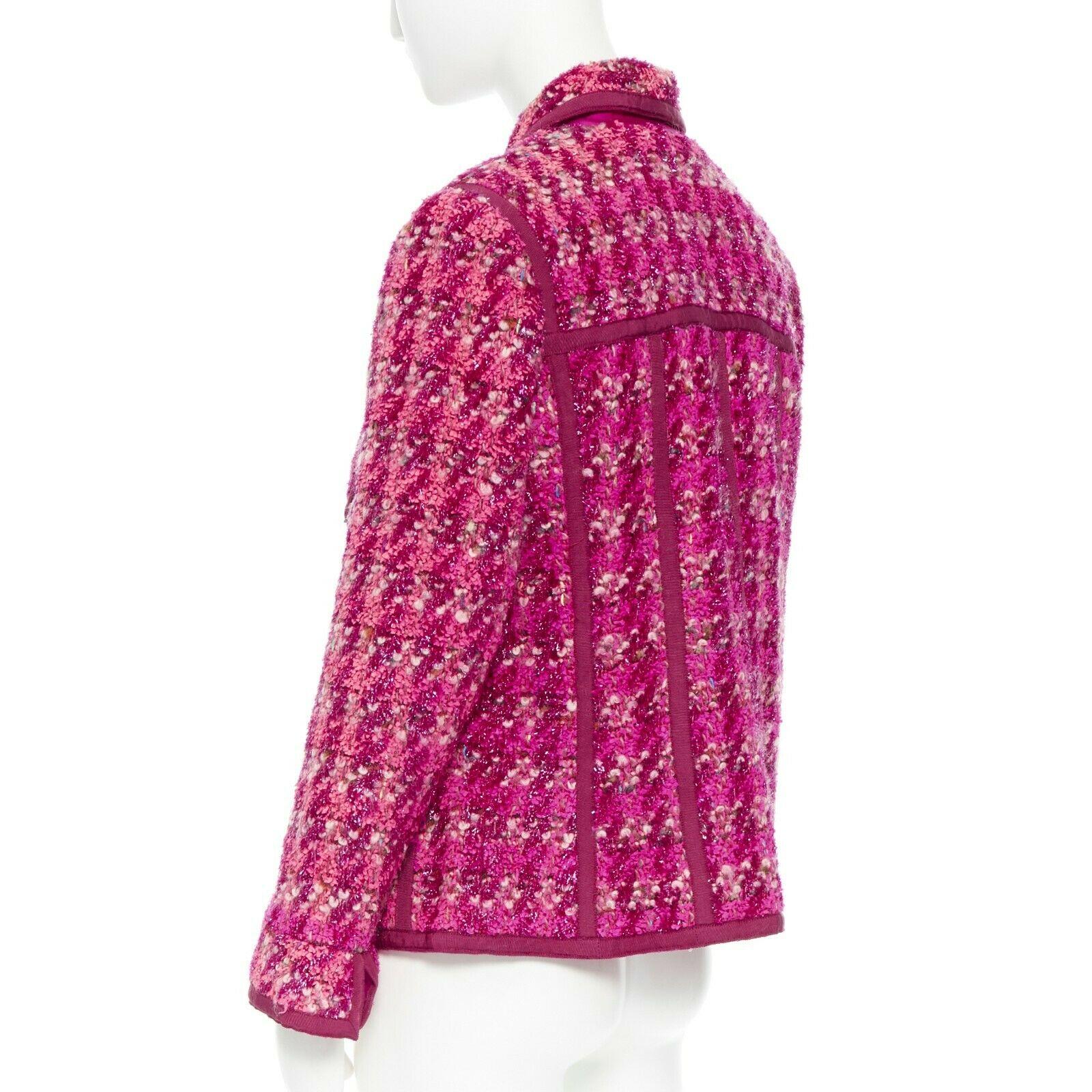 Pink runway CHANEL Vintage pink magenta fuchsia texture wool blend tweed zip jacket