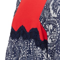 runway CHLOE 2016 blue white lace trimmed floral flared sleeve boho dress  FR36