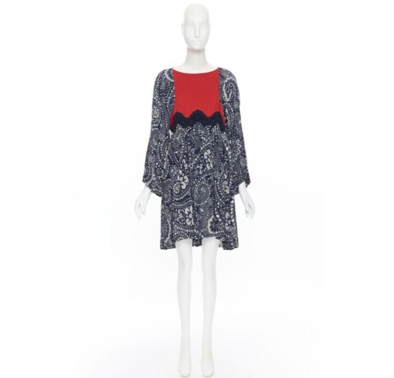 Gray runway CHLOE 2016 blue white lace trimmed floral flared sleeve boho dress  FR36