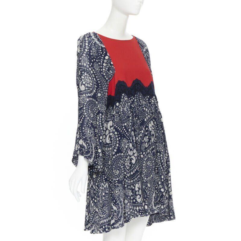 runway CHLOE 2016 blue white lace trimmed floral flared sleeve boho dress  FR36 In Good Condition In Hong Kong, NT