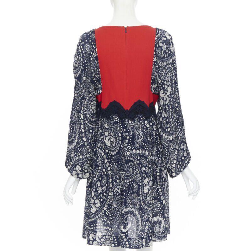 runway CHLOE 2016 blue white lace trimmed floral flared sleeve boho dress  FR36 1