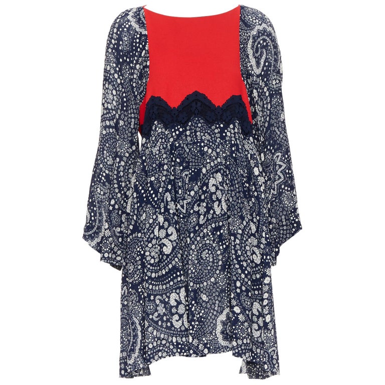 Robe Vintage Indiska - Manches Cloche, Bleu Marine, Imprimé Floral - Taille M