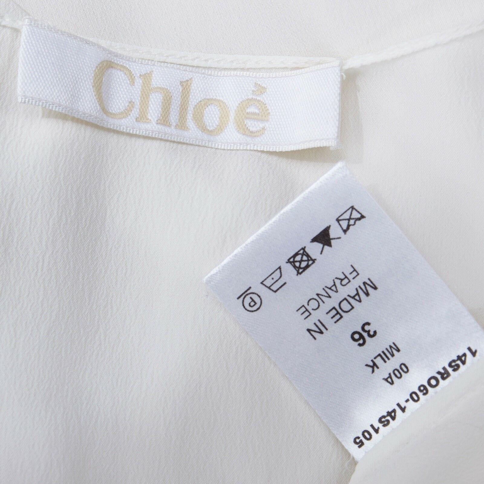 CHLOE 2016 bianco, ricamo boho anglais a strati, vestito con maniche a 3/4 S. 7