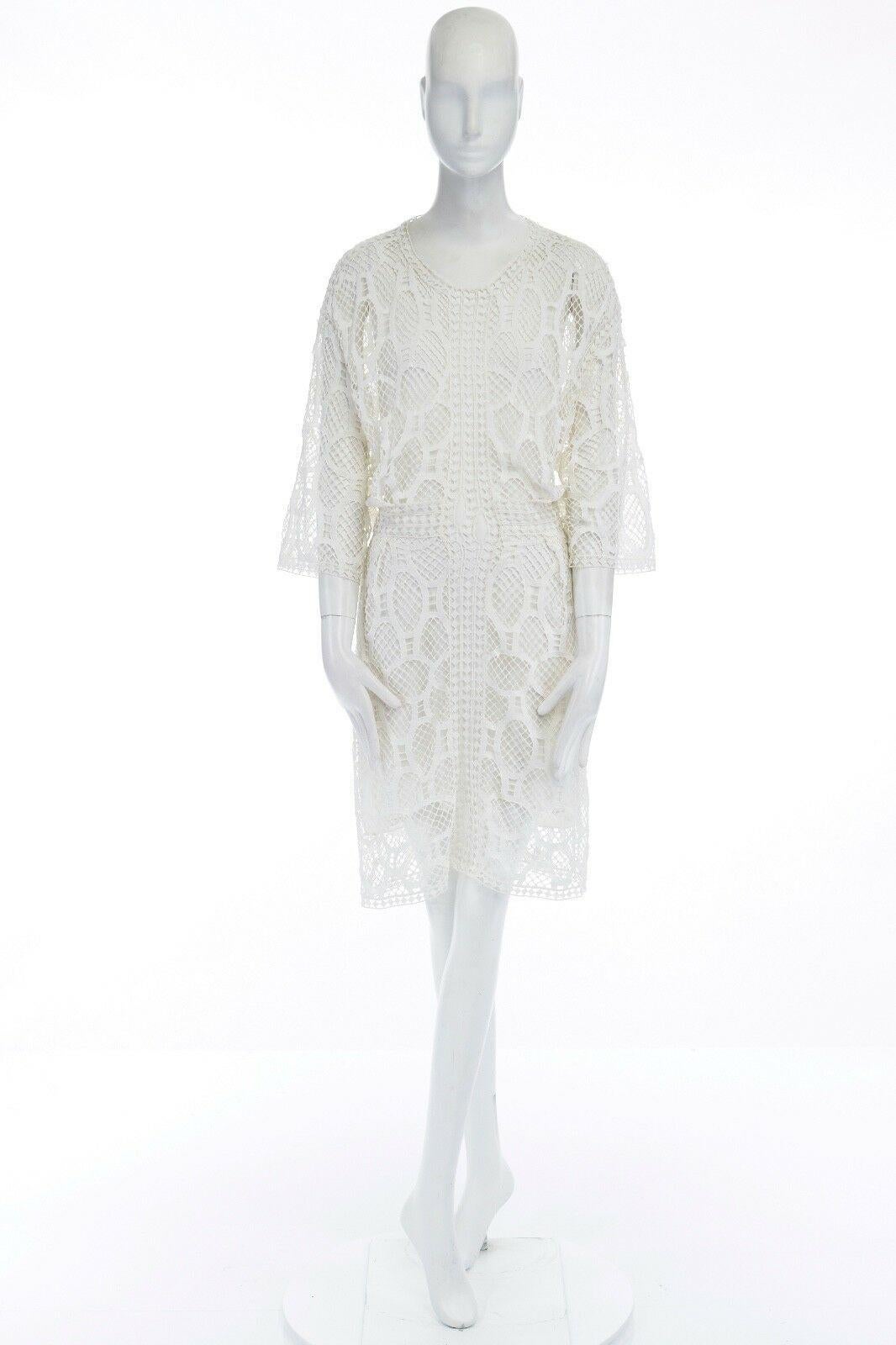 Grigio CHLOE 2016 bianco, ricamo boho anglais a strati, vestito con maniche a 3/4 S.