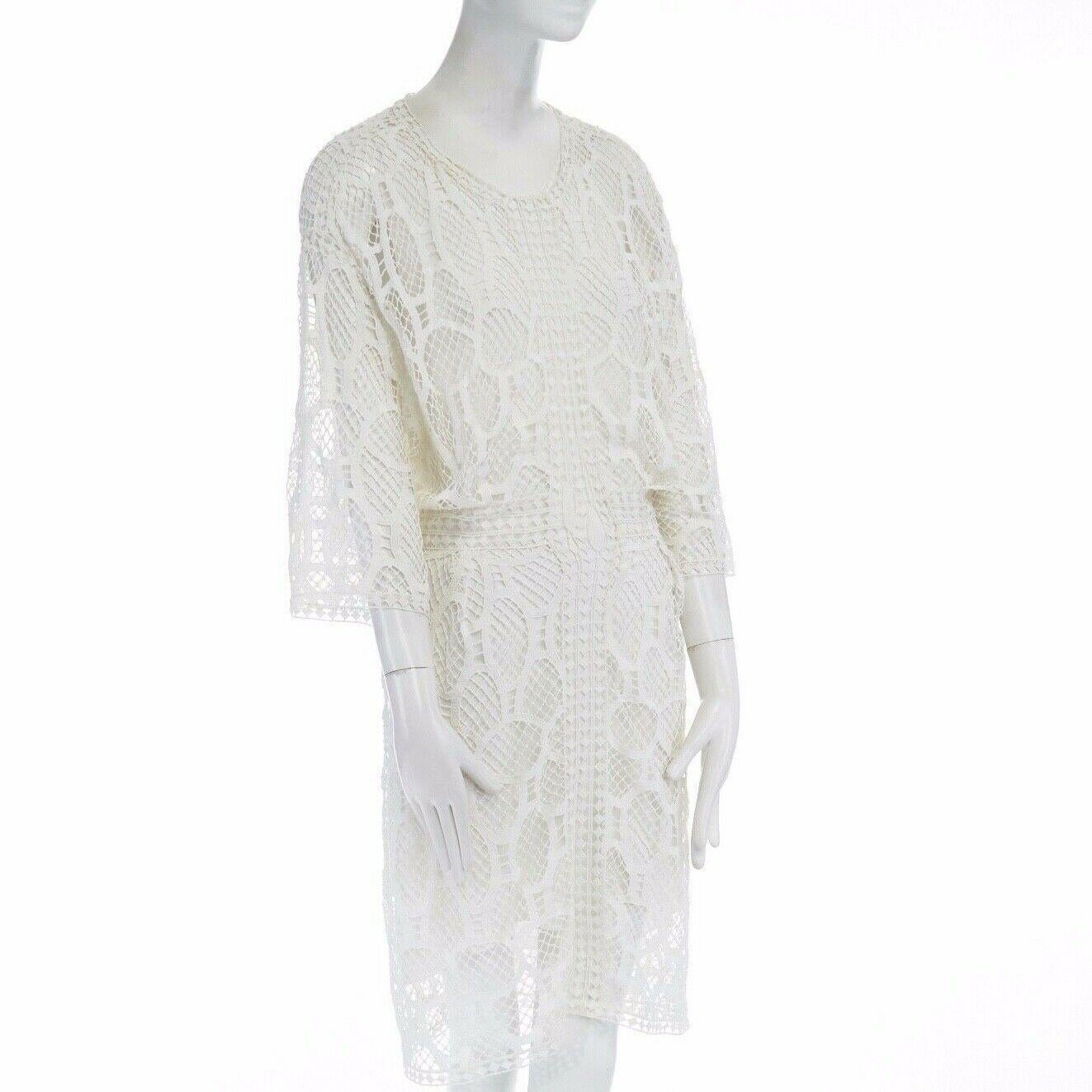 CHLOE 2016 bianco, ricamo boho anglais a strati, vestito con maniche a 3/4 S. In condizioni buone a Hong Kong, NT
