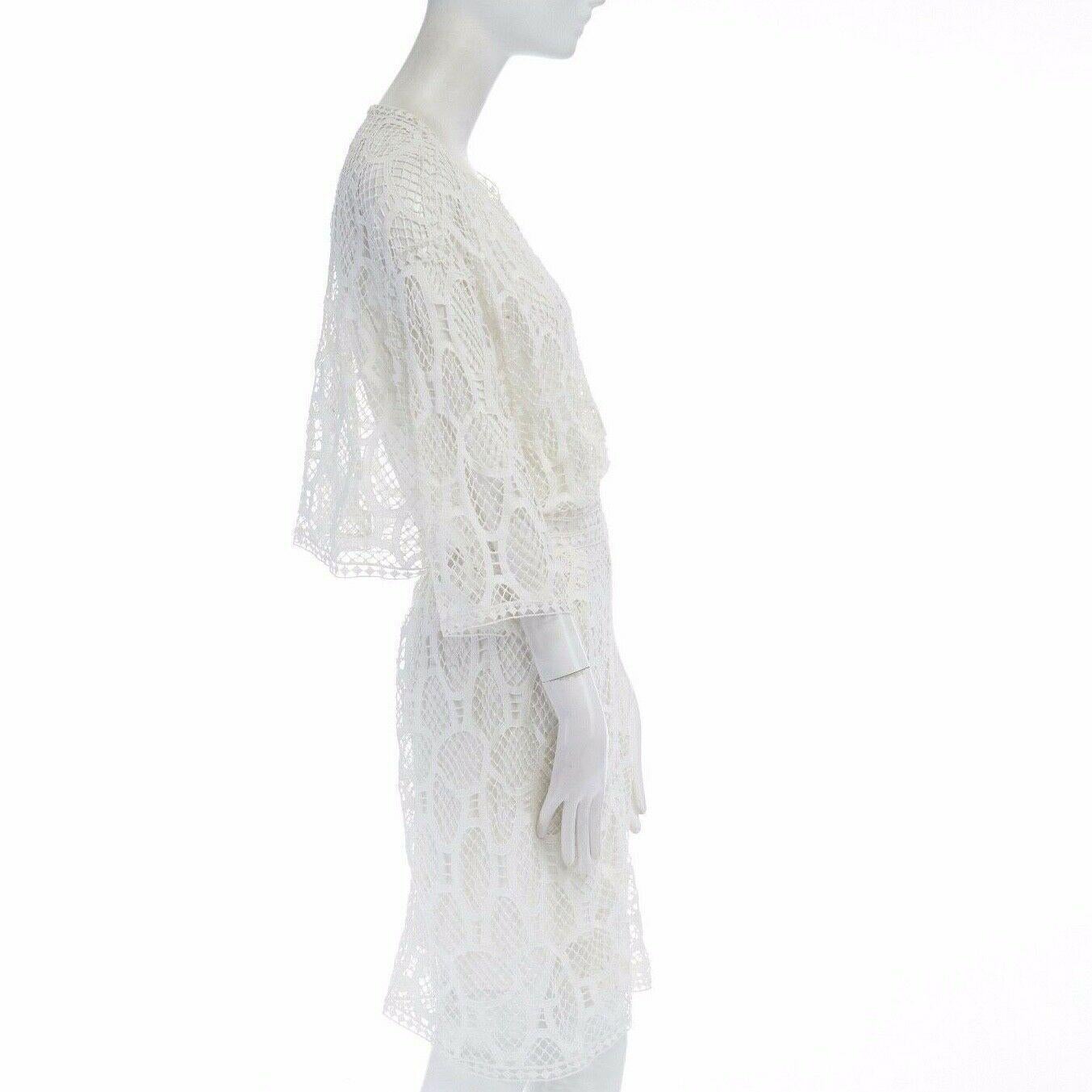 Donna CHLOE 2016 bianco, ricamo boho anglais a strati, vestito con maniche a 3/4 S.