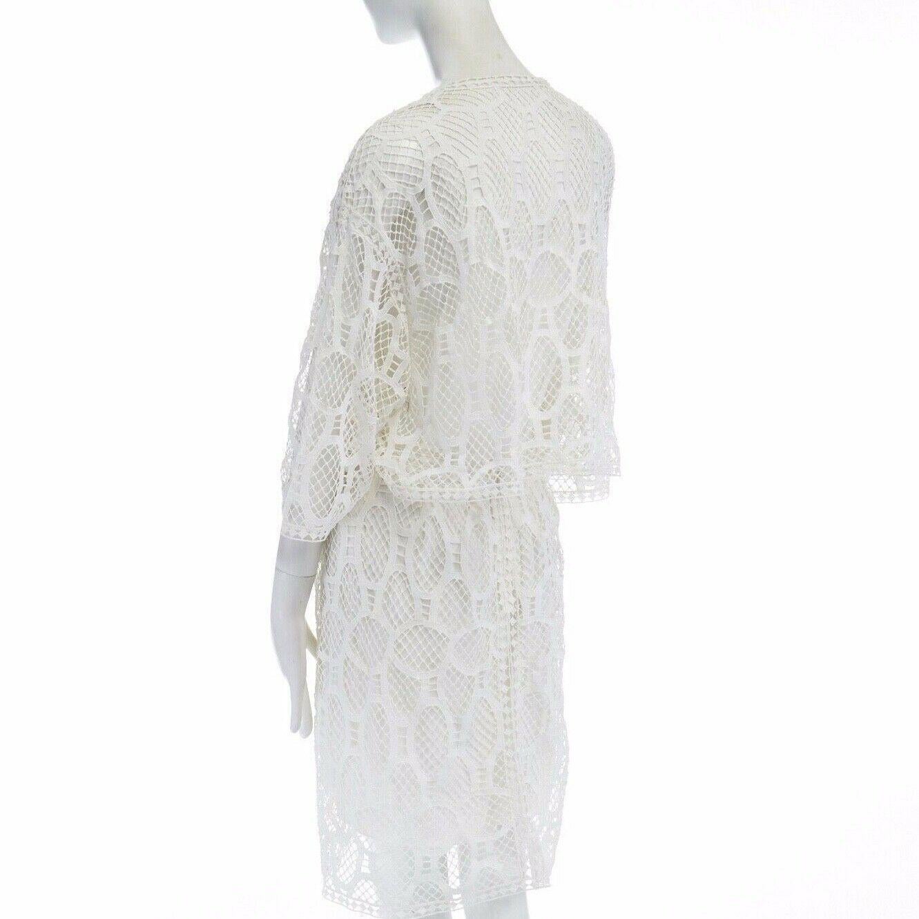 CHLOE 2016 bianco, ricamo boho anglais a strati, vestito con maniche a 3/4 S. 2