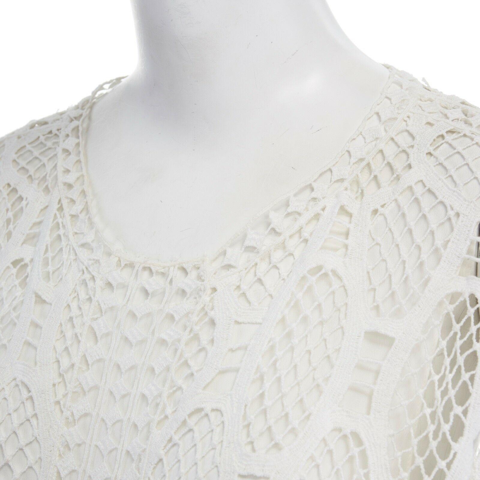 CHLOE 2016 bianco, ricamo boho anglais a strati, vestito con maniche a 3/4 S. 3