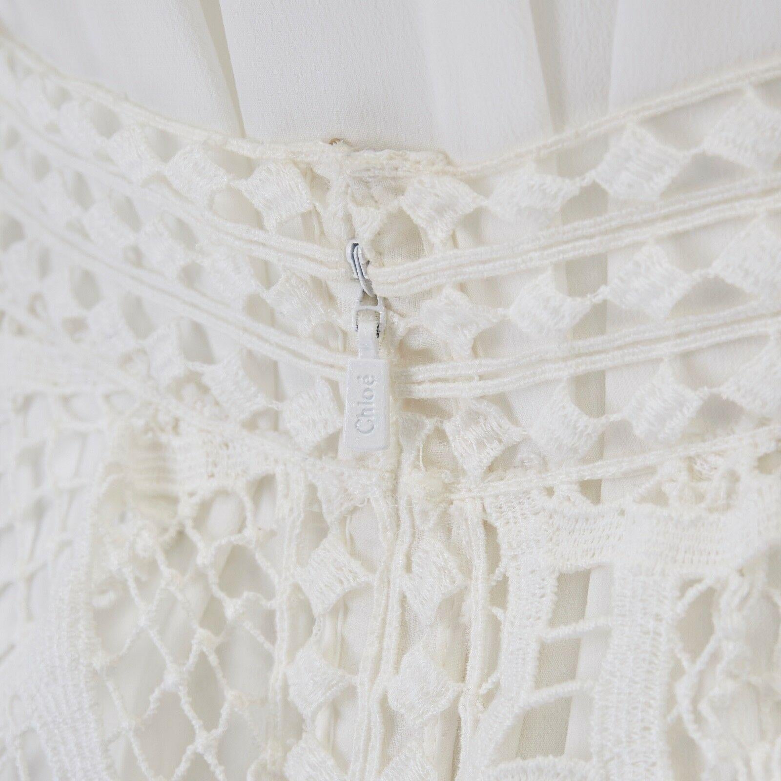 CHLOE 2016 bianco, ricamo boho anglais a strati, vestito con maniche a 3/4 S. 4