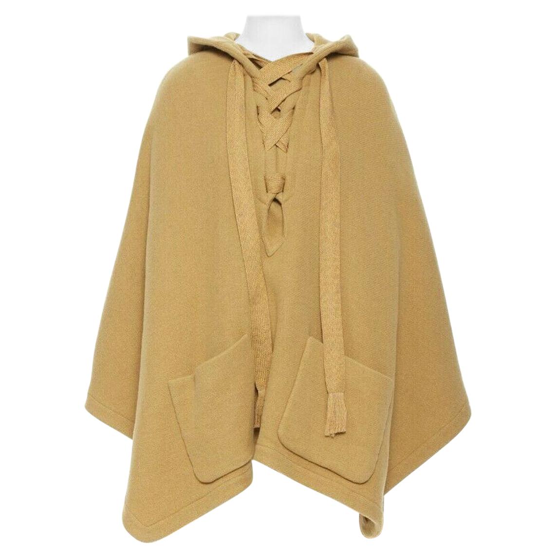 runway CHLOE 2017 virgin wool poncho cape gold khaki brown lace-up FR36 S