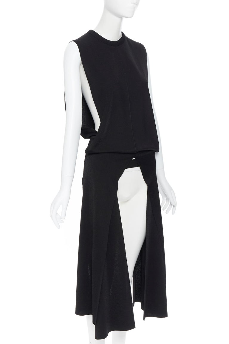 runway CHLOE AW18 black knitted wrap belted slit front maxi