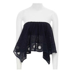 runway CHLOE blue embroidery anglais handkerchief elasticated strapless top S