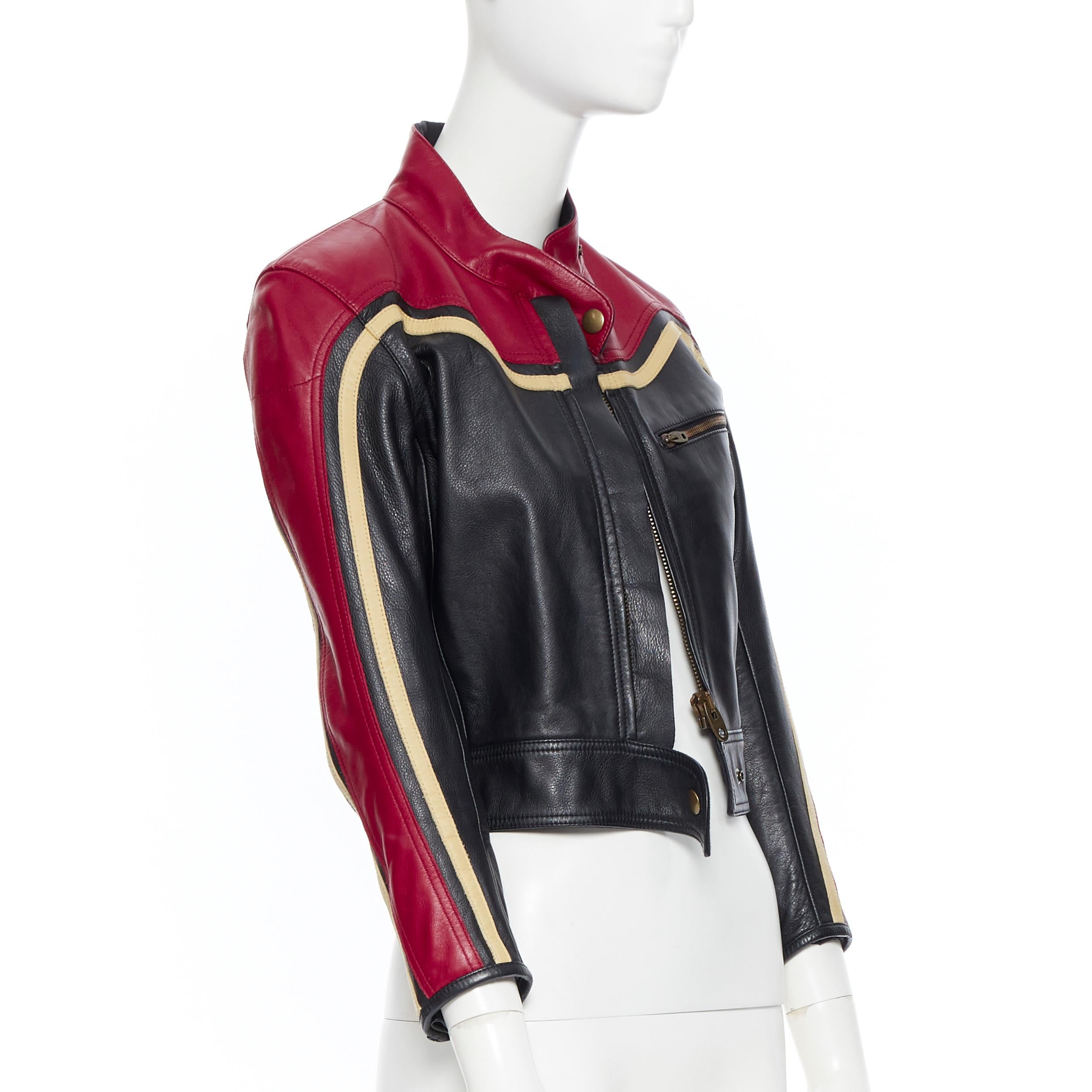 runway CHLOE red black leather zip front cropped motorcycle biker jacket S