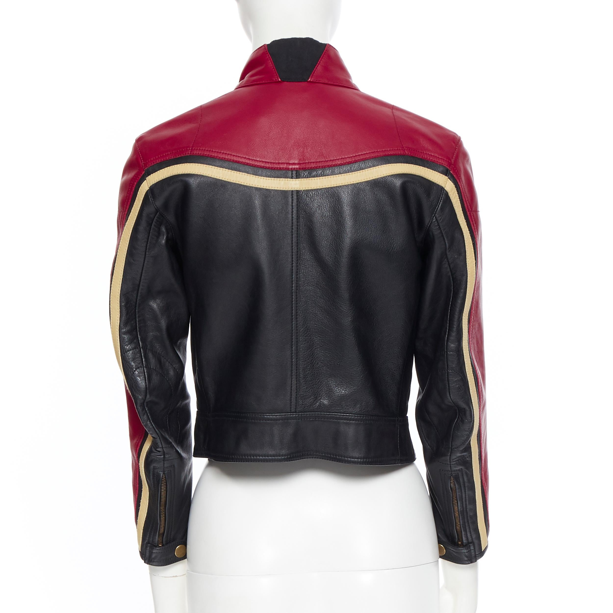  runway CHLOE rouge noir cuir zippé devant veste moto biker S Pour femmes 
