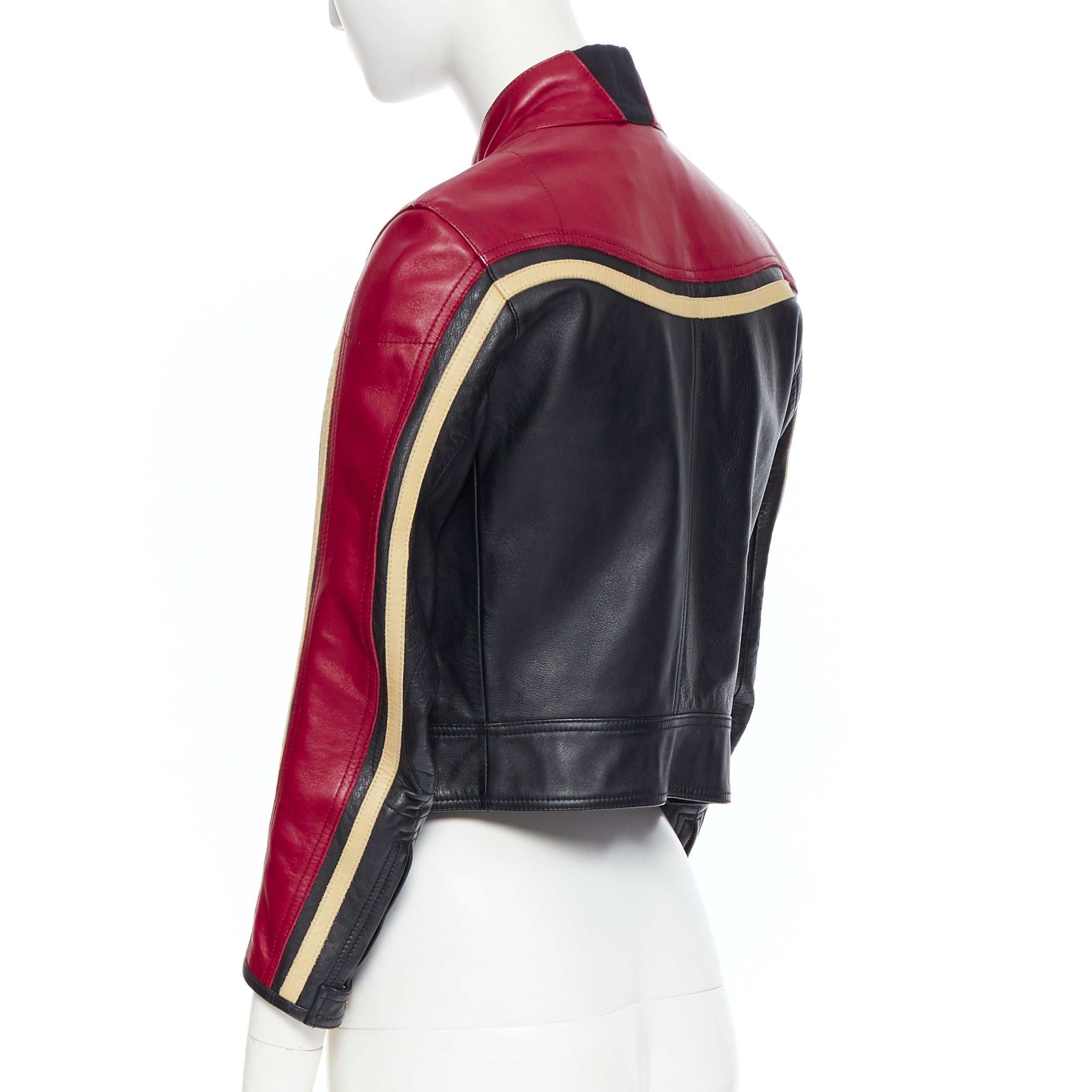 runway CHLOE red black leather zip front cropped motorcycle biker jacket S