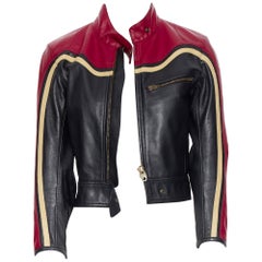 runway CHLOE rouge noir cuir zippé devant veste moto biker S