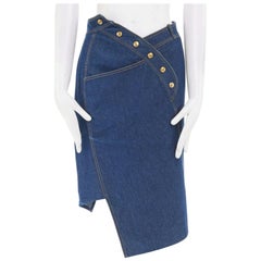 runway CHRISTIAN DIOR GALLIANO blue denim overstitch denim asymmetric skirt FR38