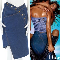 runway CHRISTIAN DIOR GALLIANO blue denim overstitch denim asymmetric skirt FR38