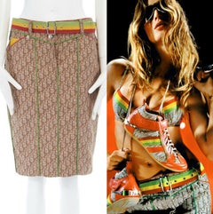 runway CHRISTIAN DIOR GALLIANO Vintage Rasta monogram belted trim skirt FR36