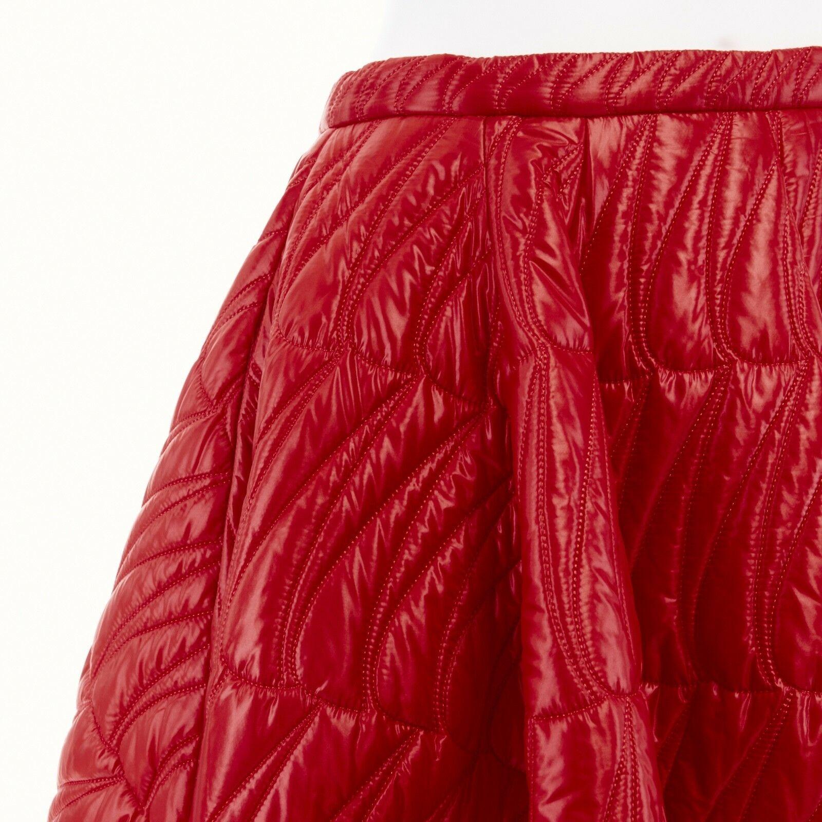 Women's runway CHRISTIAN DIOR RAF SIMONS AW14 red quilted padded asymmetric skirt IT40 S