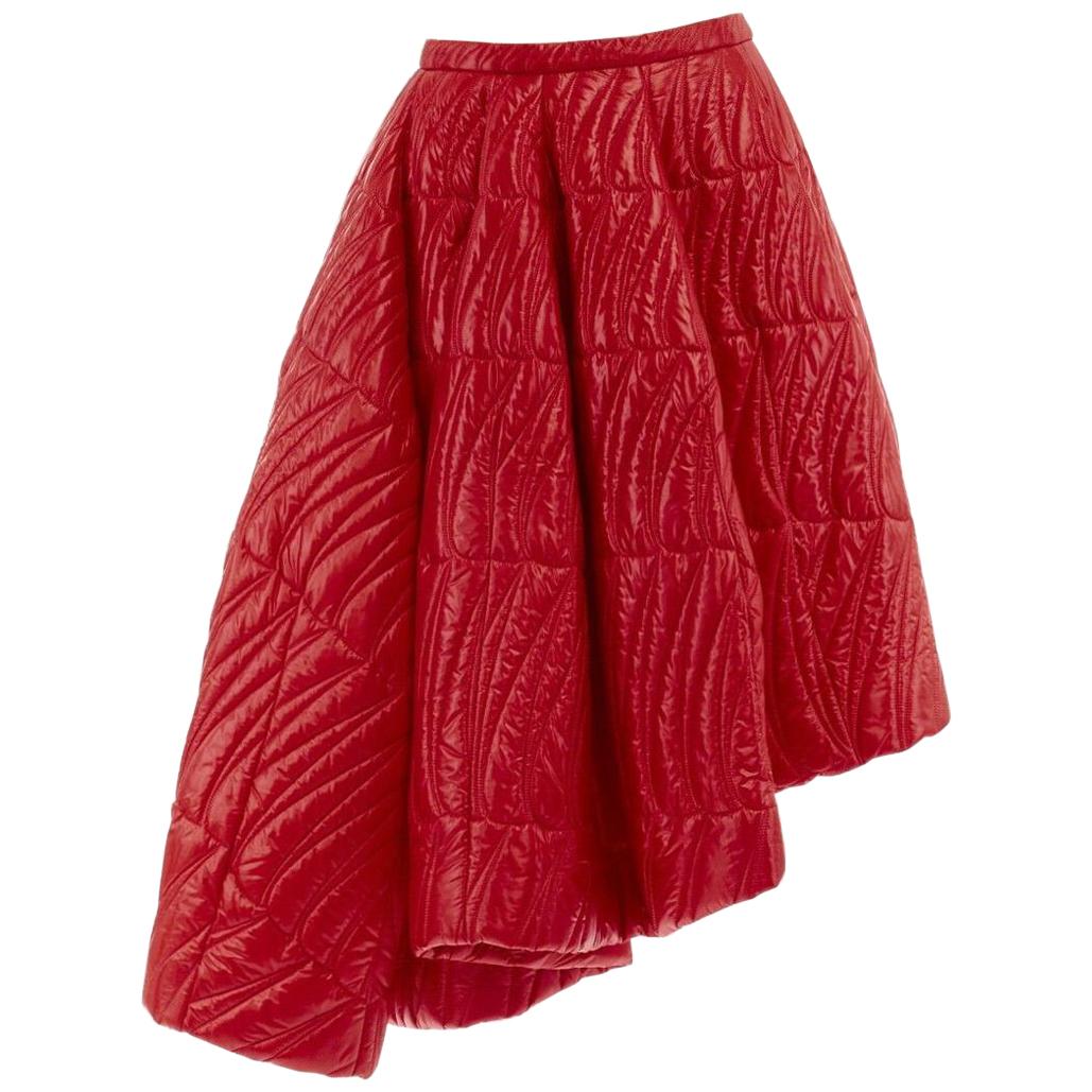 runway CHRISTIAN DIOR RAF SIMONS AW14 red quilted padded asymmetric skirt IT40 S